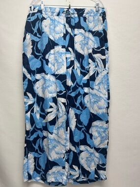 Navy Blue & Light Blue Floral Wide Leg Pants Elie woman 1x
